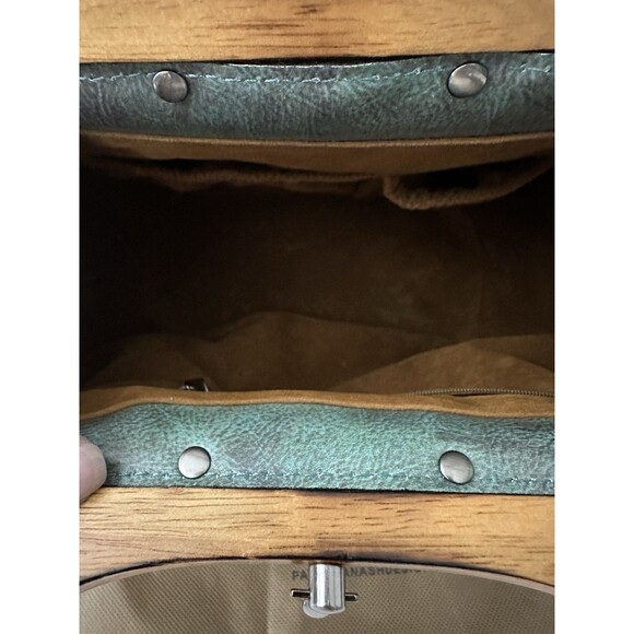 Patricia Nash Mirabella Turquoise Leather Wood Handle Purse Crossbody Floral Bag - Picture 6 of 13